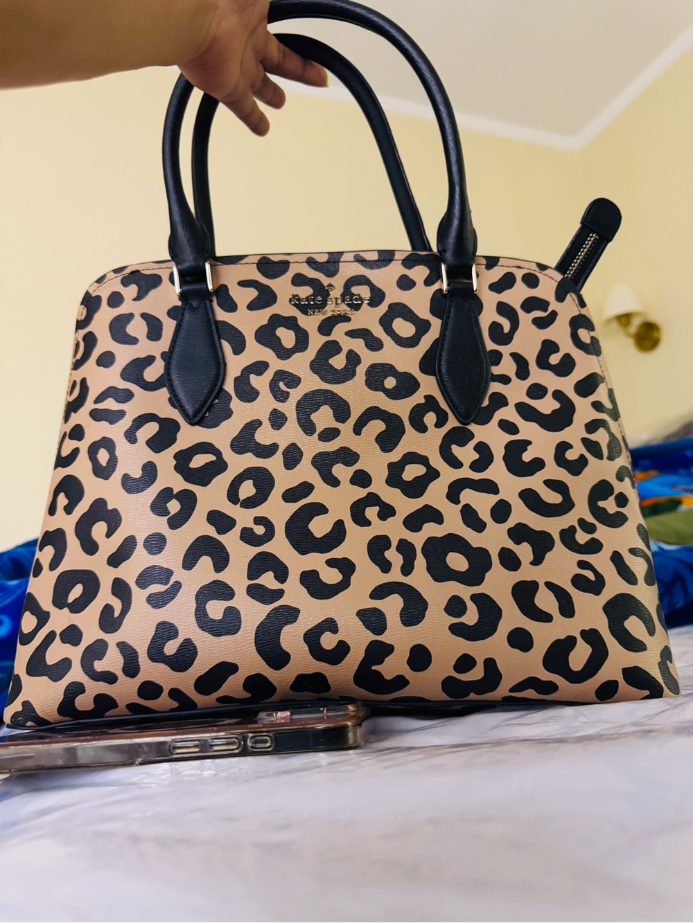 Kate Spade Leopard Print Dome Satchel - Black & Tan